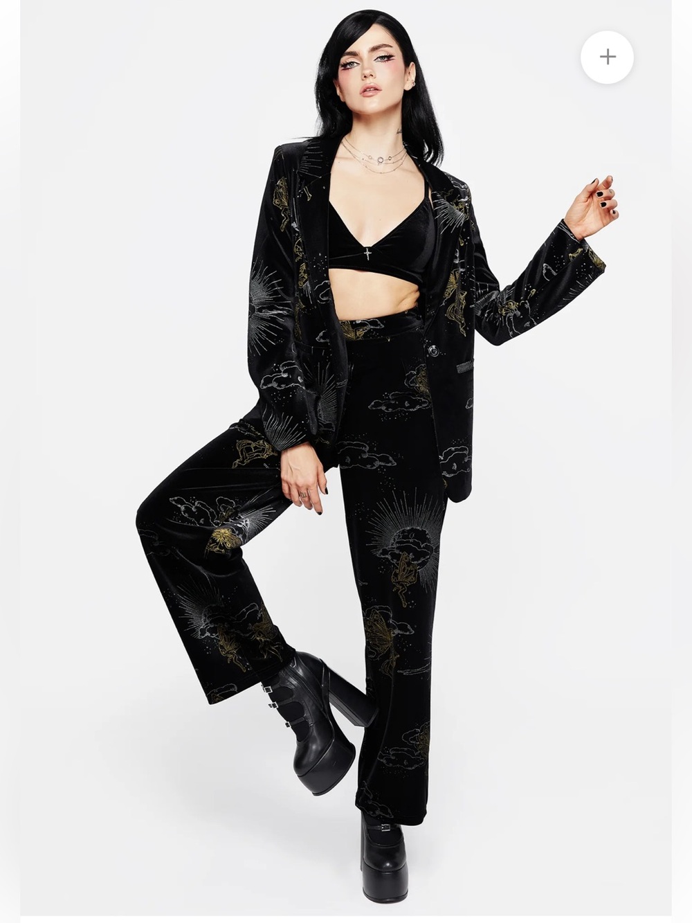Disturbia Adelina Fairy Foil Velour Blazer & Wide Leg Pants Set NWT